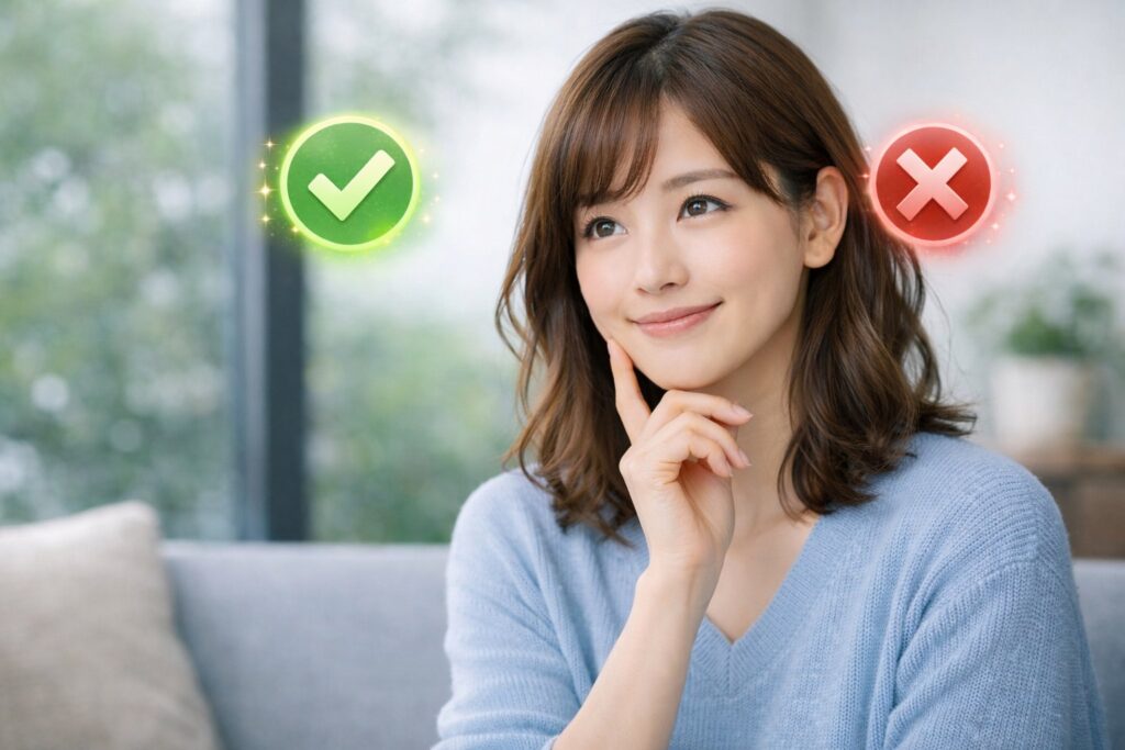 考える女性と符号の対比