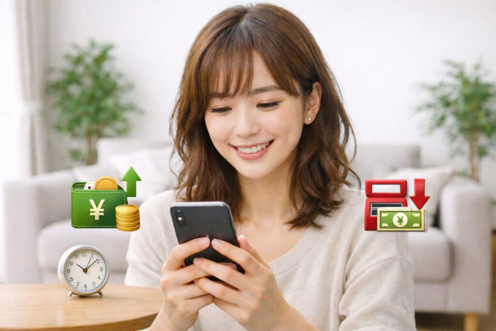 スマホと財布と時計のあるリビング