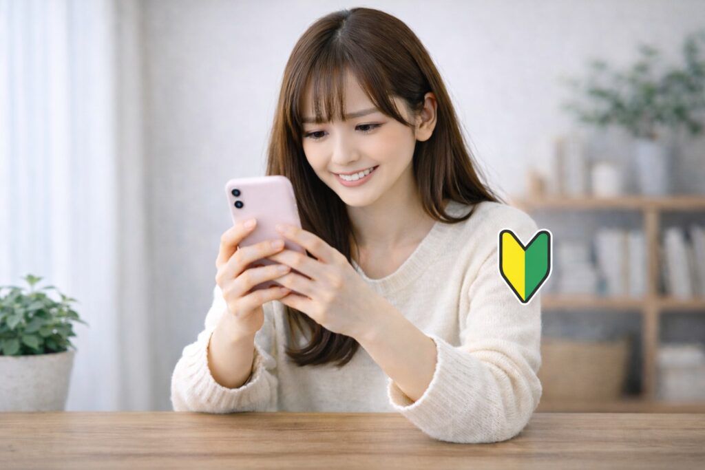 スマホを操作している女性と初心者マーク