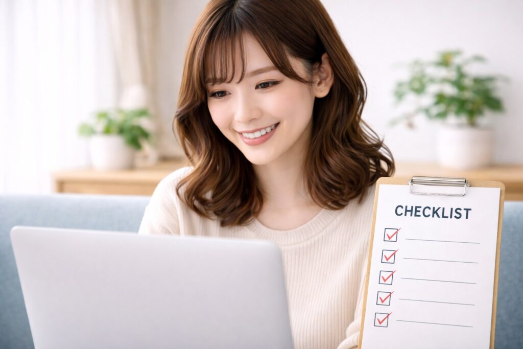 女性とノートパソコンとチェックリスト